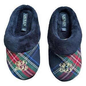 Polo Ralph Lauren Plaid Slippers with Faux Fur Lining NWOT,